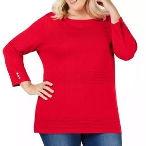 ❤️‍🔥 SALE NWT Karen Scott Red Ribbed Embellished Sweater OX